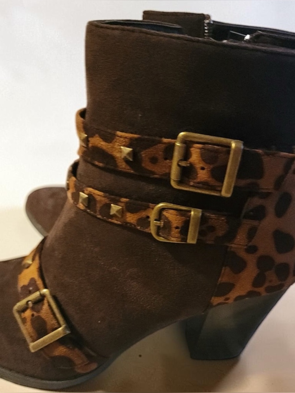 Pierre Dumas Brown Leopard-Accent Ankle Booties NWT